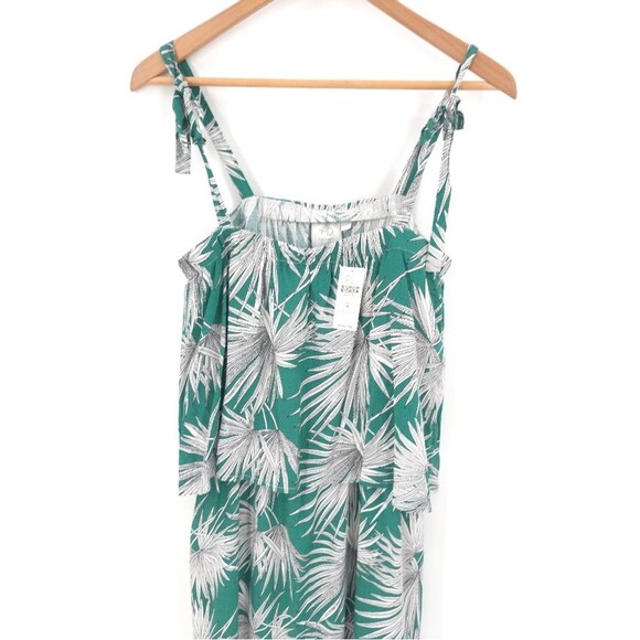 Anthro HD In Paris "Fanned Palm Dress" Palm Leaves Midi Tiered Rayon Linen NWT - Picture 4 of 12